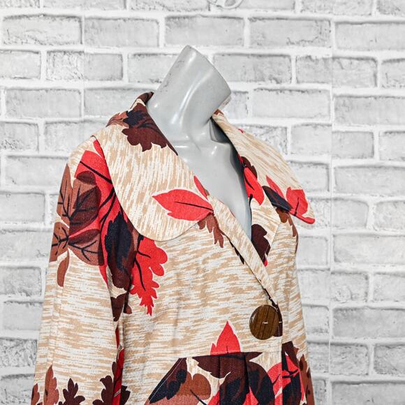 Jill Dufau Women's Vintage textile Barkcloth coat jacket leaf floral print Small - Picture 9 of 10